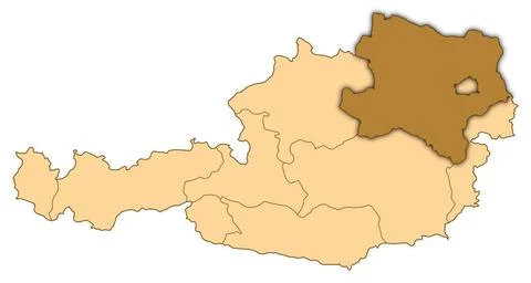 Map of Austria, Lower Austria highlighted Map of Austria where Lower Austr... 库存照片