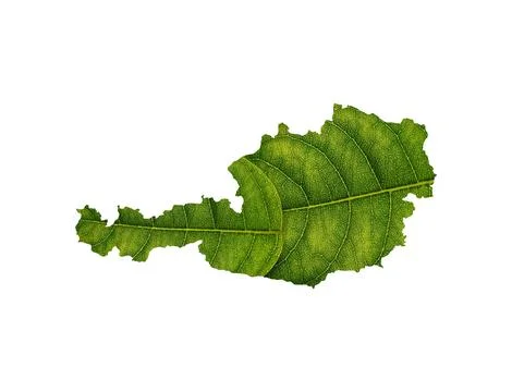 Map of Austria made of green leaves isolated on white background, the concept of 스톡 사진