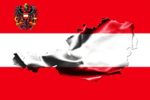 Map of Austria with national flag Stock Illustration