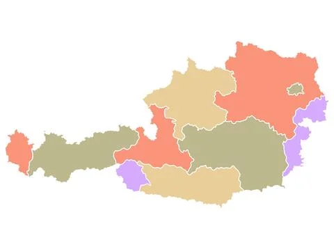 Map of Austria by region in different colors. Stock Illustration
