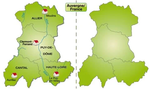 Map of auvergne with borders in green Stock Illustration