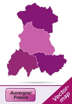 Map of auvergne with borders in violet Stock Illustration