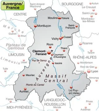 Map of auvergne as an overview map in gray Stock Illustration