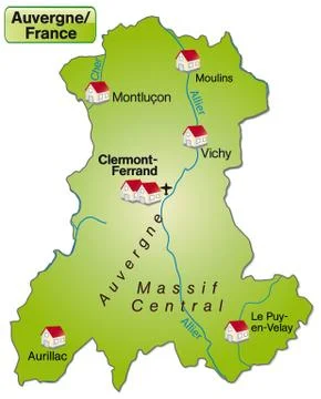 Map of auvergne as an overview map in green Stock Illustration