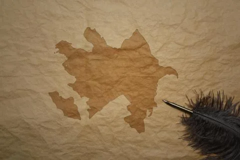 Map of azerbaijan on a old paper background with old pen Stock Photos