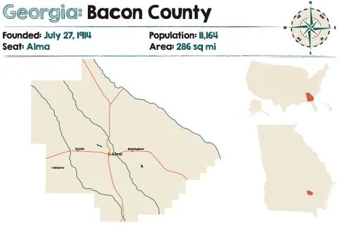 Map of Bacon County in Georgia Stock Illustration