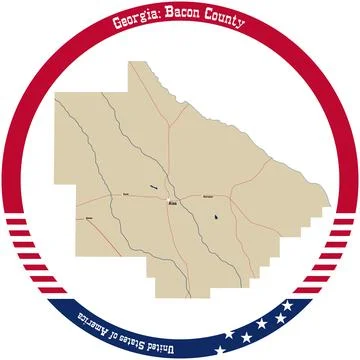 Map of Bacon County in Georgia, USA arranged in a circle. Stock Illustration