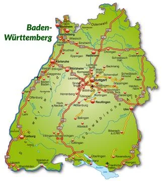 Map of baden-wuerttemberg with highways Illustrazione stock