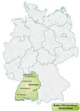 Map of baden-wuerttemberg with main cities in pastel green Stock Illustration