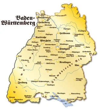 Map of baden-wuerttemberg as an overview map in gold Stock Illustration
