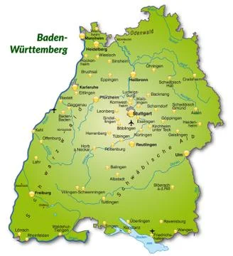 Map of baden-wuerttemberg as an overview map in green Stock Illustration