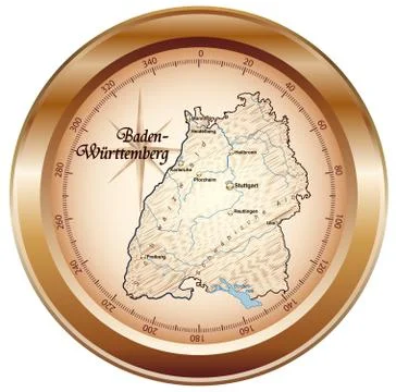 Map of baden-wuerttemberg as an overview map in bronze Stock Illustration
