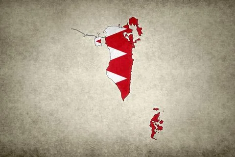Map of Bahrain with its flag printed on a paper Stock Illustration