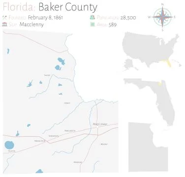 Map of Baker County in Florida Stock Illustration