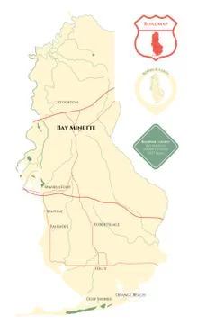 Map of Baldwin County in Alabama Stock Illustration