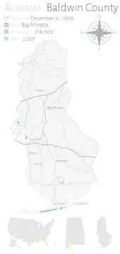 Map of Baldwin County in Alabama Stock Illustration