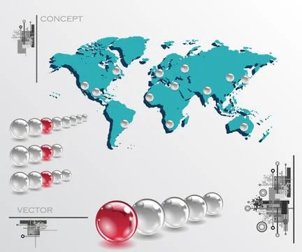 Map with balls as pins Stock Illustration