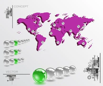 Map with balls as pins Stock Illustration