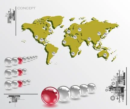 Map with balls as pins Stock Illustration