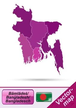 Map of bangladesh with borders in violet Stock Illustration