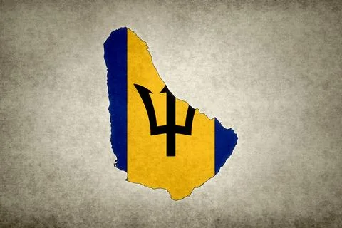Map of Barbados with its flag printed on a paper Stock Illustration