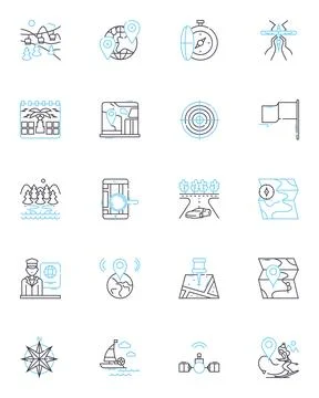 Map-based navigation linear icons set. GPS, Navigation, Directions, Wayfinding Illustrazione stock