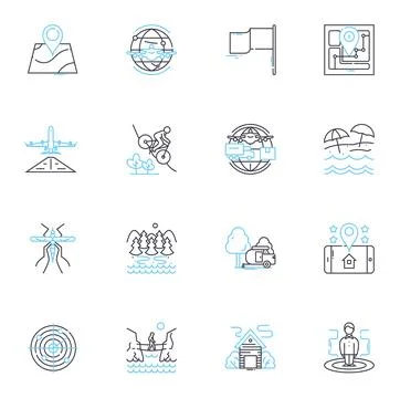 Map-based navigation linear icons set. GPS, Navigation, Directions, Wayfinding Illustrazione stock