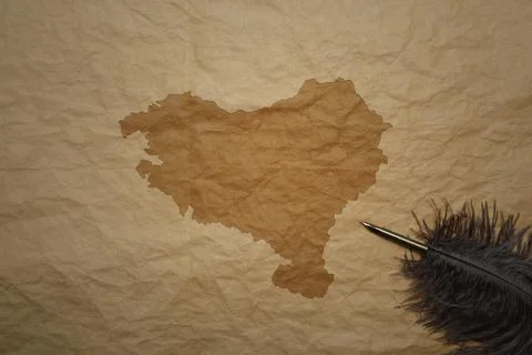 Map of basque country on a old paper background with old pen Stock Photos