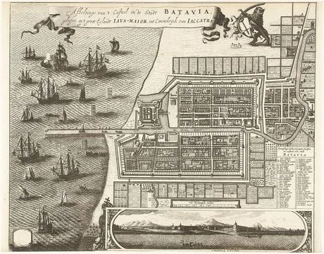 Map of Batavia, ca. 1740; Laftinge van t Casteel and the Stadt Batavia, lo... 库存照片