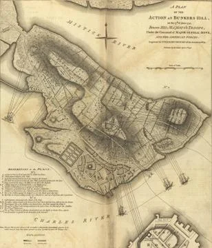 Map of the battle of bunker hill, .. Stock Photos