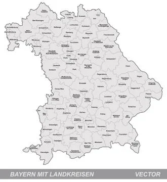Map of bavaria with borders in gray Stock Illustration