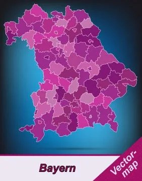 Map of bavaria with borders in violet Stock Illustration