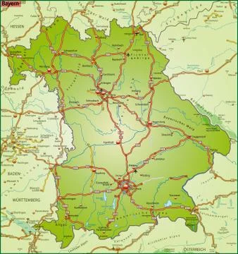 Map of bavaria with highways Stock Illustration