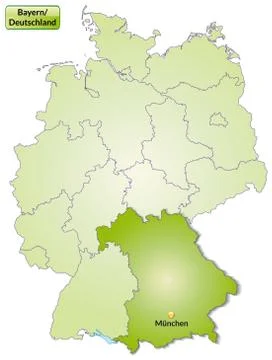 Map of bavaria with main cities in green Stock Illustration
