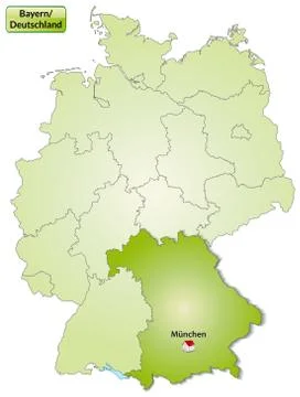 Map of bavaria with main cities in green Stock Illustration