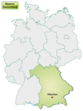Map of bavaria with main cities in pastel green Stock Illustration