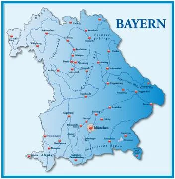 Map of bavaria as an overview map in blue Stock Illustration