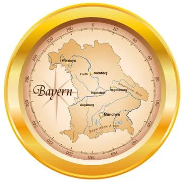 Map of bavaria as an overview map in gold Stock Illustration