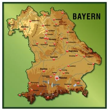 Map of bavaria as an overview map with hight layers Stock Illustration