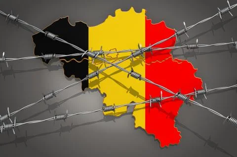 Map of Belgium with barbed wire, 3D rendering Stock Illustration