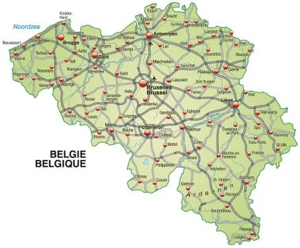 Map of belgium with highways Stock Illustration