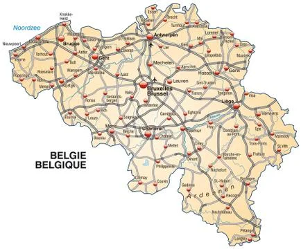 Map of belgium with highways Stock Illustration