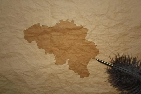 Map of belgium on a old paper background with old pen Stock Photos