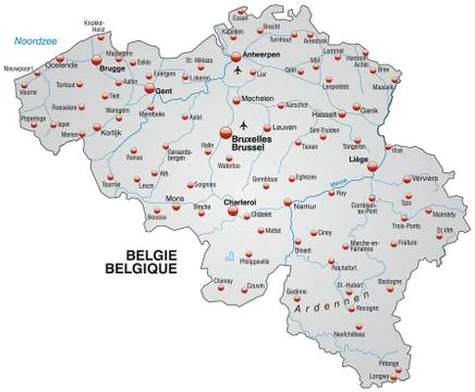 Map of belgium as an overview map in gray Stock Illustration