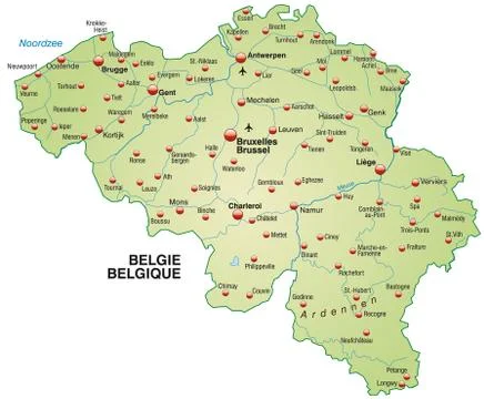 Map of belgium as an overview map in pastel green Stock Illustration