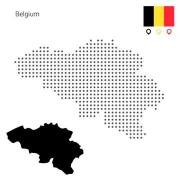 Map of Belgium vector dotted, with flag and pin Stock Illustration