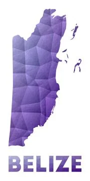 Map of Belize. Low poly illustration of the country. Purple geometric desig.. イラスト素材