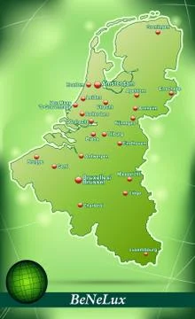 Map of benelux with abstract background in green Stock Illustration