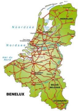 Map of benelux with highways Stock Illustration
