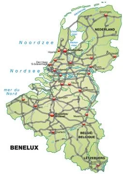Map of benelux with highways Stock Illustration